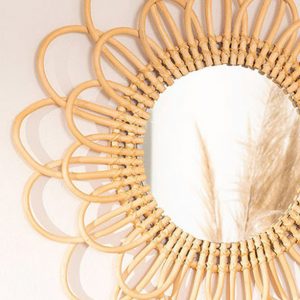 Miroir mural rond fleur en rotin