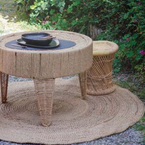 Tapis de jardin rond en rotin