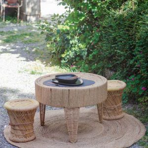 Tapis de jardin rond en rotin